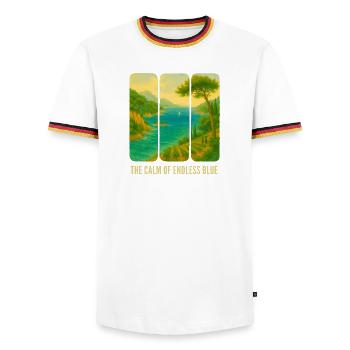 The calm of the blue horizon - Men's Ringer Shirt - white/tricolour - Front - AI Model Female 172 light (172cm) & AI Model Male 185 light (185cm)