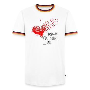 Danke Herz - Männer Kontrast-T-Shirt - Weiß/Dreifarbig - Vorne - AI Model Female 172 light (172cm) & AI Model Male 185 light (185cm)