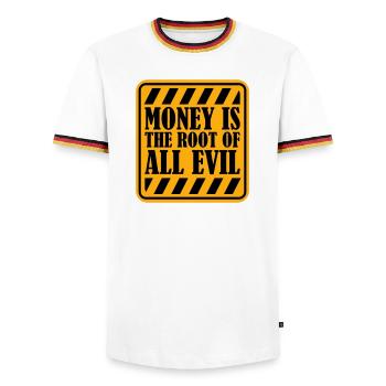 L’argent racine Capitalisme maléfique Cupidité Riches financiers - T-shirt contrasté Homme - blanc/tricolore - Devant - AI Model Female 172 light (172cm) & AI Model Male 185 light (185cm)