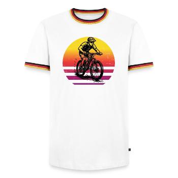 Motif emblématique du VTT - T-shirt contrasté Homme - blanc/tricolore - Devant - AI Model Female 172 light (172cm) & AI Model Male 185 light (185cm)