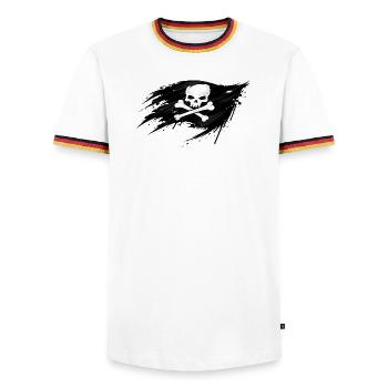 Skull Flag – Pirate Symbol - Men's Ringer Shirt - white/tricolour - Front - AI Model Female 172 light (172cm) & AI Model Male 185 light (185cm)