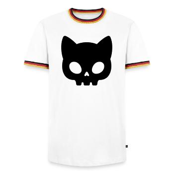 Silhouette de crâne de chat | Masque gothique mignon - T-shirt contrasté Homme - blanc/tricolore - Devant - AI Model Female 172 light (172cm) & AI Model Male 185 light (185cm)