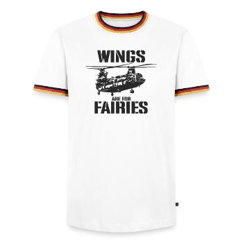 Wings Are for Fairies – Chinook Helicopter Pilot - Men's Ringer Shirt - white/tricolour - Front - AI Model Female 172 light (172cm) & AI Model Male 185 light (185cm)