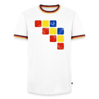 Farben Ornament Muster - Grundfarben - Männer Kontrast-T-Shirt - Weiß/Dreifarbig - Vorne - AI Model Female 172 light (172cm) & AI Model Male 185 light (185cm)