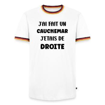 j'ai fait un cauchemar j'étais de droite - T-shirt contrasté Homme - blanc/tricolore - Devant - AI Model Female 172 light (172cm) & AI Model Male 185 light (185cm)