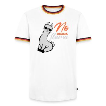 No Drama Lama Cool Sunglasses Seated Relaxed - Men's Ringer Shirt - white/tricolour - Front - AI Model Female 172 light (172cm) & AI Model Male 185 light (185cm)