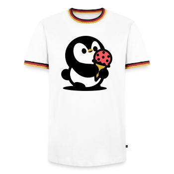 Petit manchot avec de la glace - T-shirt contrasté Homme - blanc/tricolore - Devant - AI Model Female 172 light (172cm) & AI Model Male 185 light (185cm)
