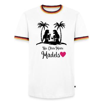 Never without my girls' heart - Men's Ringer Shirt - white/tricolour - Front - AI Model Female 172 light (172cm) & AI Model Male 185 light (185cm)