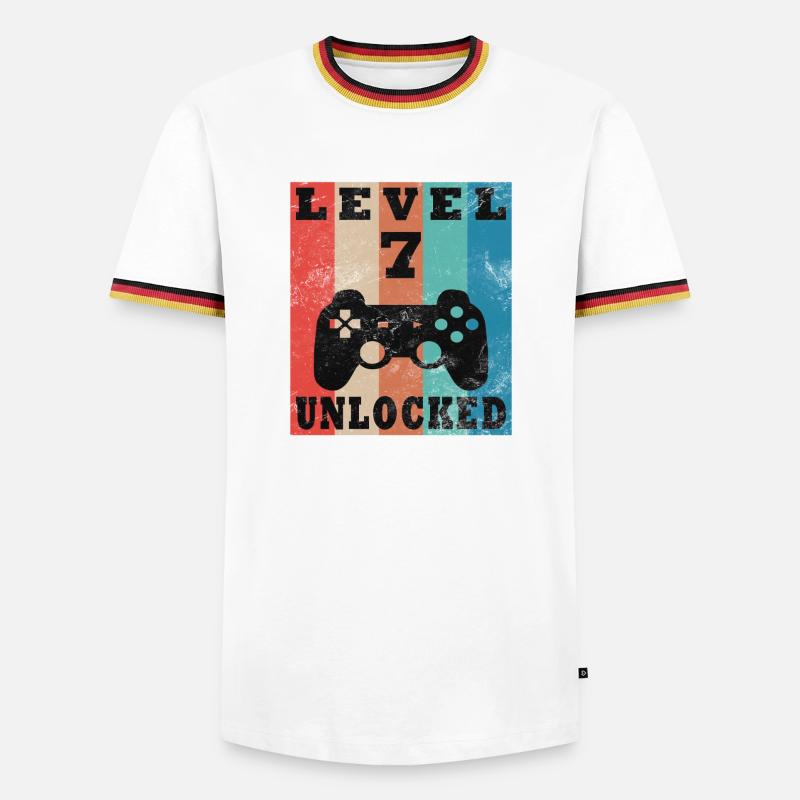 Level 7 freigeschaltet Retro-Controller - Männer Kontrast-T-Shirt - Weiß/Dreifarbig