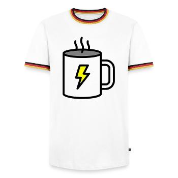 Starker Kaffee Tasse Strom - Männer Kontrast-T-Shirt - Weiß/Dreifarbig - Vorne - AI Model Female 172 light (172cm) & AI Model Male 185 light (185cm)