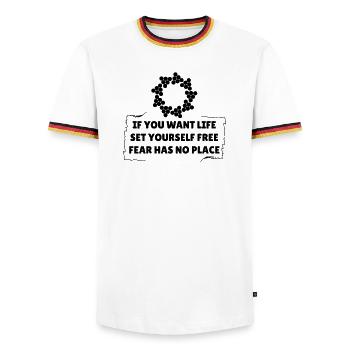 Fear Has No Place - Men's Ringer Shirt - white/tricolour - Front - AI Model Female 172 light (172cm) & AI Model Male 185 light (185cm)