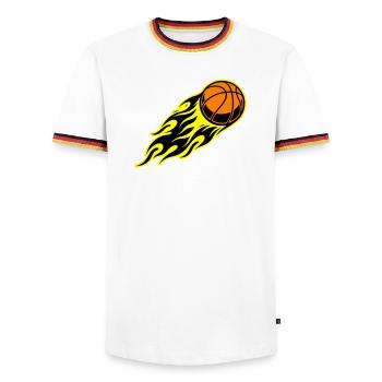 Basketball flame - Men's Ringer Shirt - white/tricolour - Front - AI Model Female 172 light (172cm) & AI Model Male 185 light (185cm)