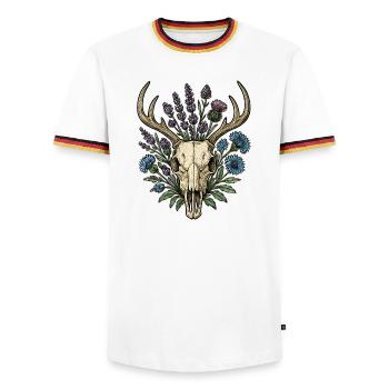 Deer bones with flower wreath - Men's Ringer Shirt - white/tricolour - Front - AI Model Female 172 light (172cm) & AI Model Male 185 light (185cm)