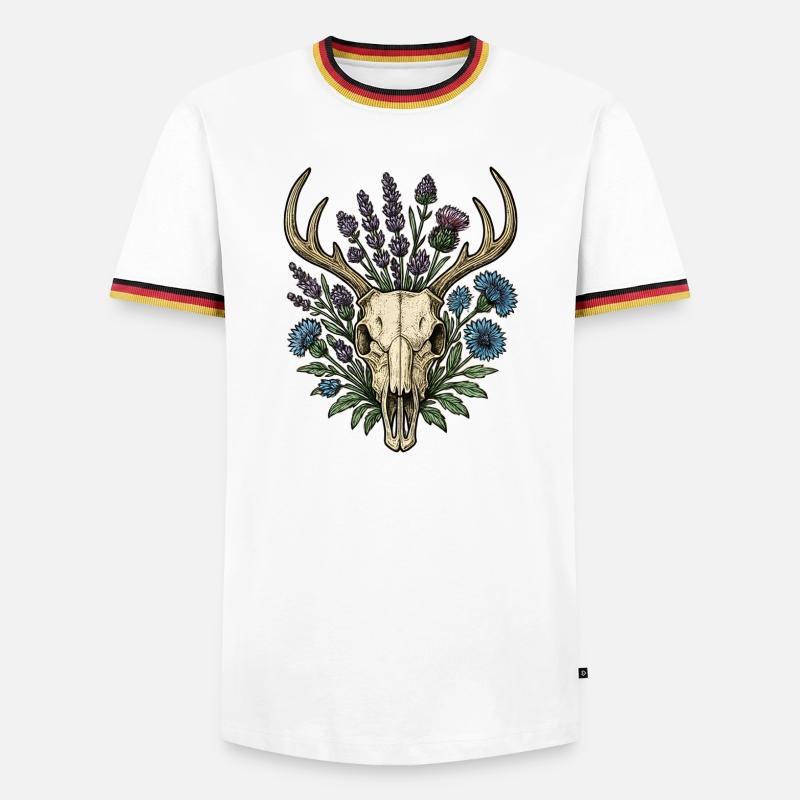 Hirschknochen mit Blumenkranz - Männer Kontrast-T-Shirt - Weiß/Dreifarbig