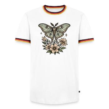 Papillon de nuit avec bouquet de fleurs - T-shirt contrasté Homme - blanc/tricolore - Devant - AI Model Female 172 light (172cm) & AI Model Male 185 light (185cm)