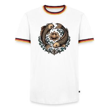 Koi und Lotus Kreis Harmonie Tattoo - Männer Kontrast-T-Shirt - Weiß/Dreifarbig - Vorne - AI Model Female 172 light (172cm) & AI Model Male 185 light (185cm)