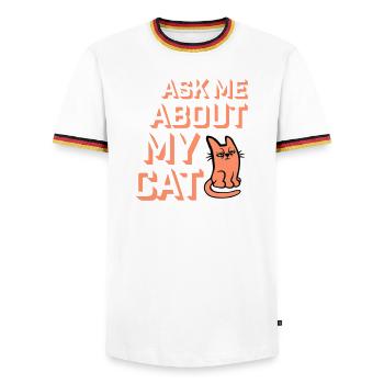 Demandez-moi pour mon chat Chat Amour des animaux Animaux - T-shirt contrasté Homme - blanc/tricolore - Devant - AI Model Female 172 light (172cm) & AI Model Male 185 light (185cm)