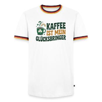 Kaffee ist mein Glücksbringer - Männer Kontrast-T-Shirt - Weiß/Dreifarbig - Vorne - AI Model Female 172 light (172cm) & AI Model Male 185 light (185cm)