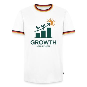 Growth Step by Step – Erfolg & Wachstum - Männer Kontrast-T-Shirt - Weiß/Dreifarbig - Vorne - AI Model Female 172 light (172cm) & AI Model Male 185 light (185cm)