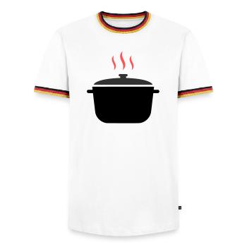 Cuisson à la vapeur dans une casserole - T-shirt contrasté Homme - blanc/tricolore - Devant - AI Model Female 172 light (172cm) & AI Model Male 185 light (185cm)