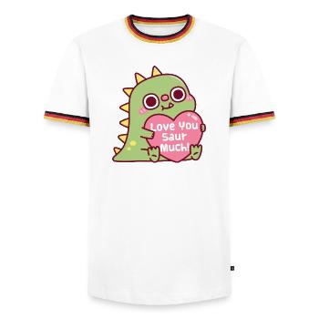 Süße Dinosaurier-Umarmungen Herz Liebe dich Saur Viel Wortspiel - Männer Kontrast-T-Shirt - Weiß/Dreifarbig - Vorne - AI Model Female 172 light (172cm) & AI Model Male 185 light (185cm)
