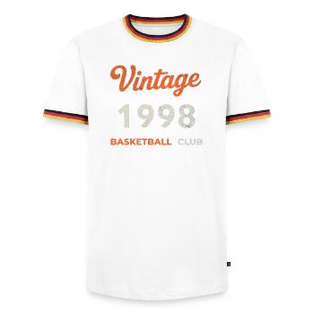 Vintage 1998 – Basketball Club Retro Birth Year - Men's Ringer Shirt - white/tricolour - Front - AI Model Female 172 light (172cm) & AI Model Male 185 light (185cm)