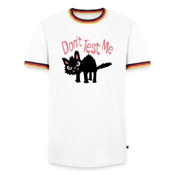 Ne me teste pas, chat coquin, citation drôle : logo - T-shirt contrasté Homme - blanc/tricolore - Devant - AI Model Female 172 light (172cm) & AI Model Male 185 light (185cm)