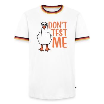 Ne me teste pas mouette oiseau coquine doigt d’honneur maléfique - T-shirt contrasté Homme - blanc/tricolore - Devant - AI Model Female 172 light (172cm) & AI Model Male 185 light (185cm)