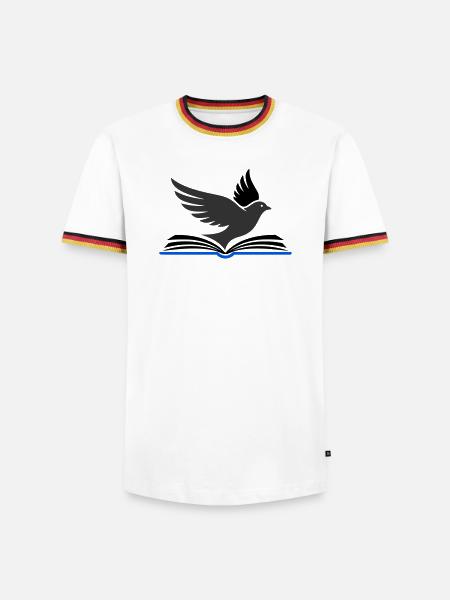 Bird flies out of book - Men's Ringer Shirt - white/tricolour