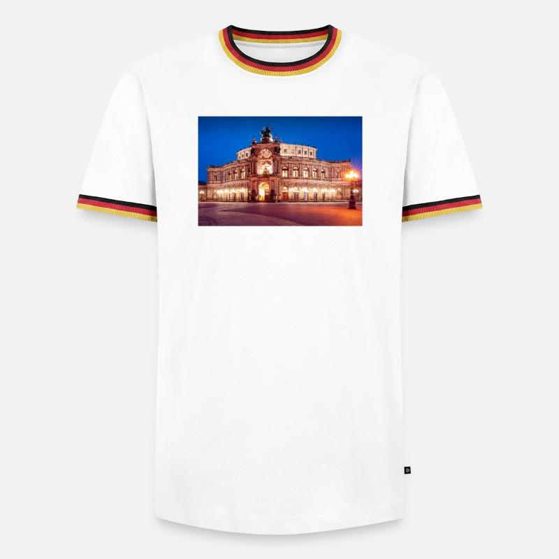 Dresdner Semperoper im Abendlicht - Männer Kontrast-T-Shirt - Weiß/Dreifarbig