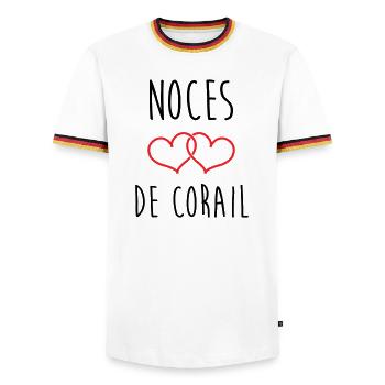 Coral Wedding 11 Jahre Ehe - Männer Kontrast-T-Shirt - Weiß/Dreifarbig - Vorne - AI Model Female 172 light (172cm) & AI Model Male 185 light (185cm)