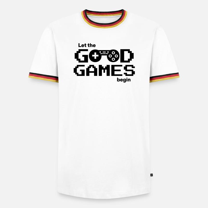 Let the good games begin – Pixel-Controller - Männer Kontrast-T-Shirt - Weiß/Dreifarbig