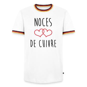 Copper Wedding 32 Years of Happiness - Men's Ringer Shirt - white/tricolour - Front - AI Model Female 172 light (172cm) & AI Model Male 185 light (185cm)