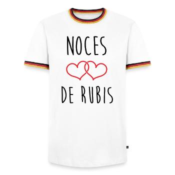 Noce de Rubis 35 ans de mariage - T-shirt contrasté Homme - blanc/tricolore - Devant - AI Model Female 172 light (172cm) & AI Model Male 185 light (185cm)