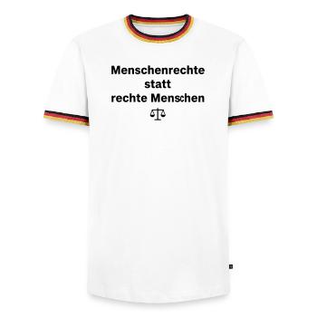 Droits de l’homme : Balance - T-shirt contrasté Homme - blanc/tricolore - Devant - AI Model Female 172 light (172cm) & AI Model Male 185 light (185cm)