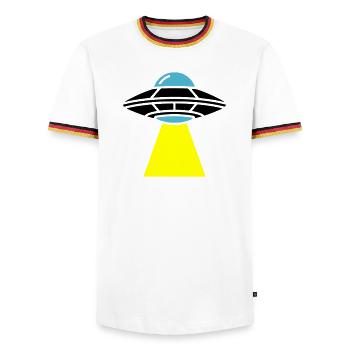 Vaisseau spatial extraterrestre OVNI Light - T-shirt contrasté Homme - blanc/tricolore - Devant - AI Model Female 172 light (172cm) & AI Model Male 185 light (185cm)