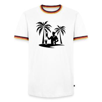 Holiday Palm Trees Beach Silhouette - Men's Ringer Shirt - white/tricolour - Front - AI Model Female 172 light (172cm) & AI Model Male 185 light (185cm)