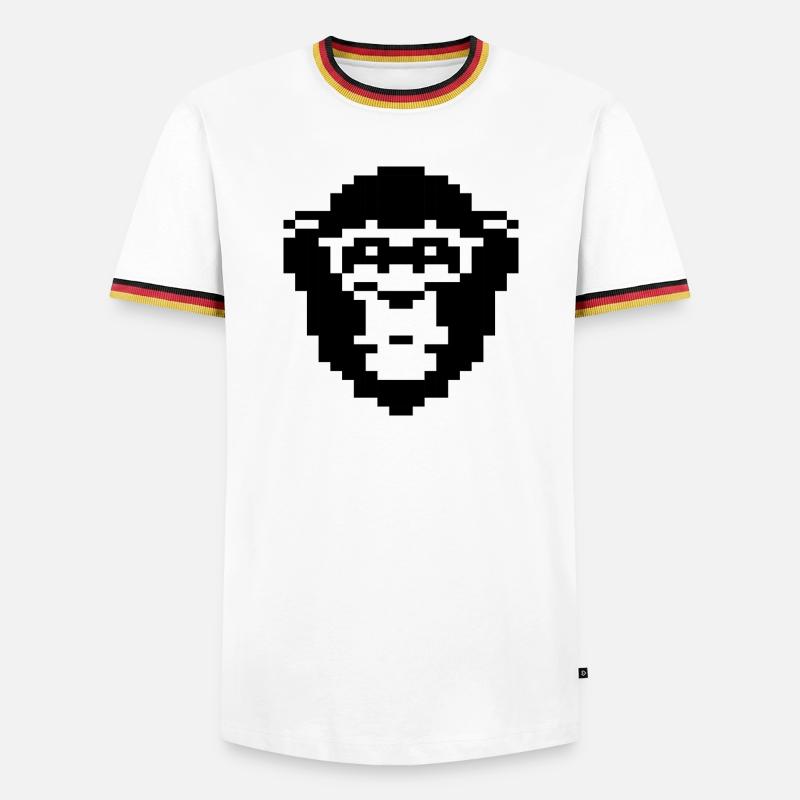 Pixeliges Affengesichtsdesign - Männer Kontrast-T-Shirt - Weiß/Dreifarbig