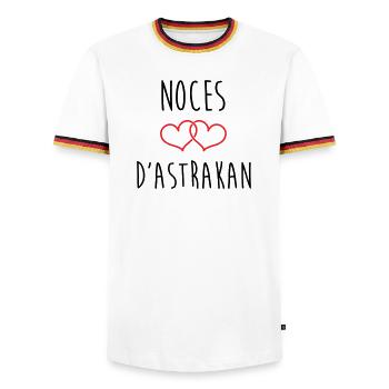 Wedding Anniversary - Astrakhan Wedding (64 years) - Men's Ringer Shirt - white/tricolour - Front - AI Model Female 172 light (172cm) & AI Model Male 185 light (185cm)
