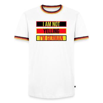 I Am Not Yelling I'm German Lustig Deutsch Spruch - Men's Ringer Shirt - white/tricolour - Front - AI Model Female 172 light (172cm) & AI Model Male 185 light (185cm)