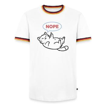 Lachende Katze Nope Mittelfinger - Männer Kontrast-T-Shirt - Weiß/Dreifarbig - Vorne - AI Model Female 172 light (172cm) & AI Model Male 185 light (185cm)