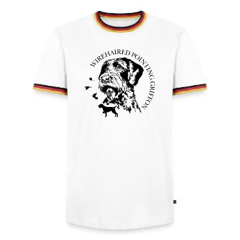 Wirehaired Pointing Griffon Hunting Dogs Wilsigns - Men's Ringer Shirt - white/tricolour - Front - AI Model Female 172 light (172cm) & AI Model Male 185 light (185cm)