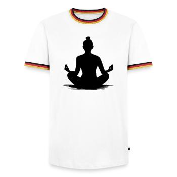 Yoga-Meditation Silhouette - Illustration - Männer Kontrast-T-Shirt - Weiß/Dreifarbig - Vorne - AI Model Female 172 light (172cm) & AI Model Male 185 light (185cm)