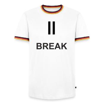Signe pause « PASE » – travail minimaliste & ch - T-shirt contrasté Homme - blanc/tricolore - Devant - AI Model Female 172 light (172cm) & AI Model Male 185 light (185cm)
