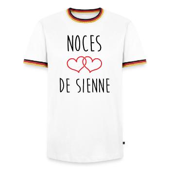 Hochzeit von Siena 74 Jahre Ehe - Männer Kontrast-T-Shirt - Weiß/Dreifarbig - Vorne - AI Model Female 172 light (172cm) & AI Model Male 185 light (185cm)
