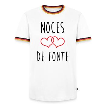 noces de Fonte 73 ans de mariage - T-shirt contrasté Homme - blanc/tricolore - Devant - AI Model Female 172 light (172cm) & AI Model Male 185 light (185cm)