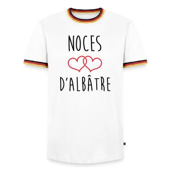 Alabaster Wedding 75 Years of Marriage - Men's Ringer Shirt - white/tricolour - Front - AI Model Female 172 light (172cm) & AI Model Male 185 light (185cm)