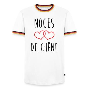 noces de Chêne 80 ans de mariage - T-shirt contrasté Homme - blanc/tricolore - Devant - AI Model Female 172 light (172cm) & AI Model Male 185 light (185cm)