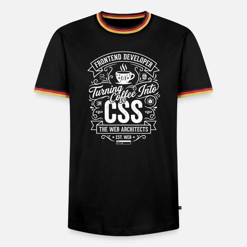 Frontend Coffee CSS Tee - Männer Kontrast-T-Shirt - Schwarz/Dreifarbig