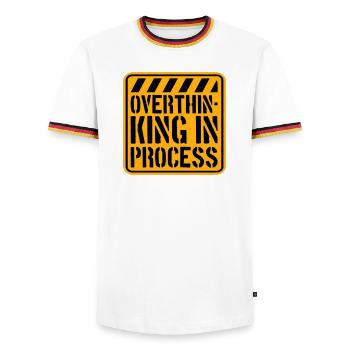 Overthinking In Process Funny Brooding Saying Logo - Men's Ringer Shirt - white/tricolour - Front - AI Model Female 172 light (172cm) & AI Model Male 185 light (185cm)